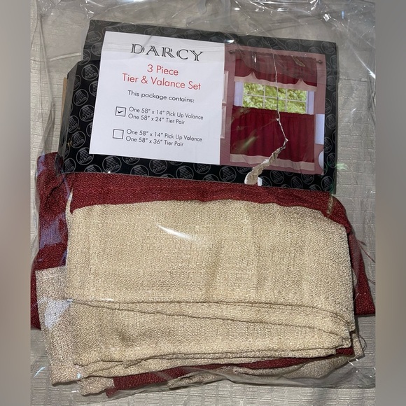 Darcy 3 Piece Tier & Valance Set Burgundy and Cream - Picture 2 of 4
